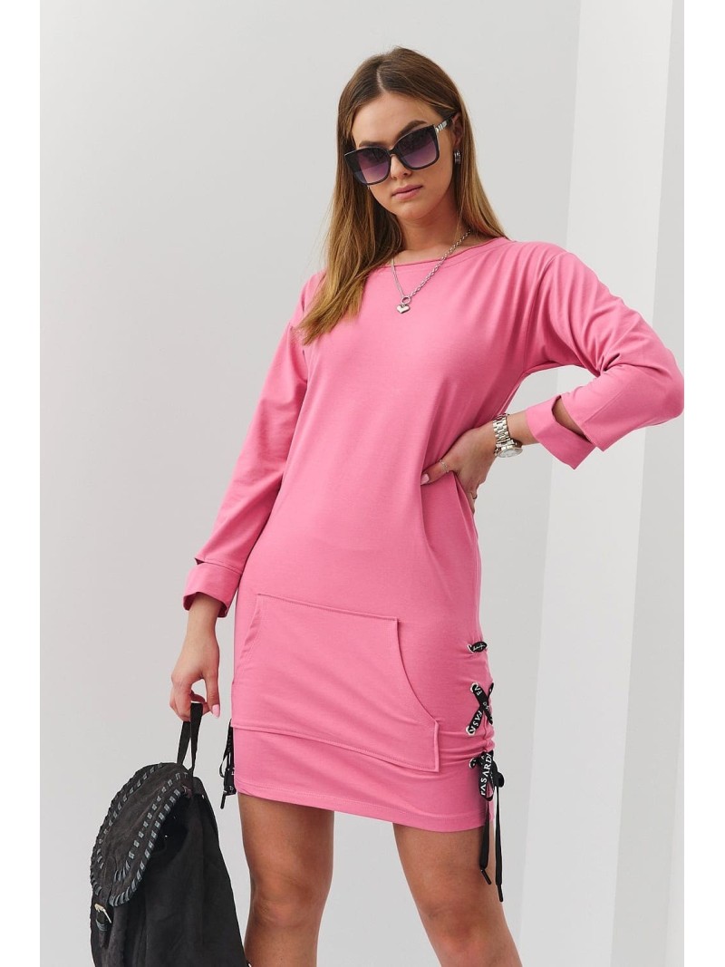 Smooth sweatshirt dress with ties, dark pink FI653 - Online store - Boutique